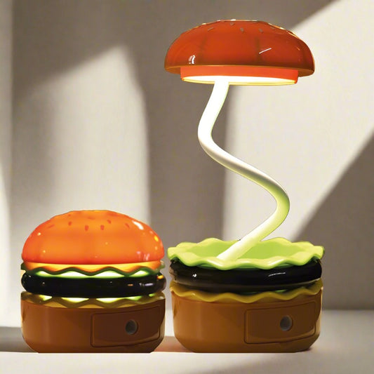 Burger Design Desk Light for Kids & Adults - Rechargeable with Pen Holder & Sharpener