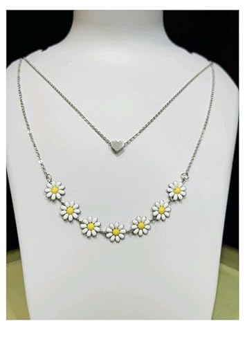 Beautiful Golden Daisy Heart Two-Layered Necklace for Women & Girls