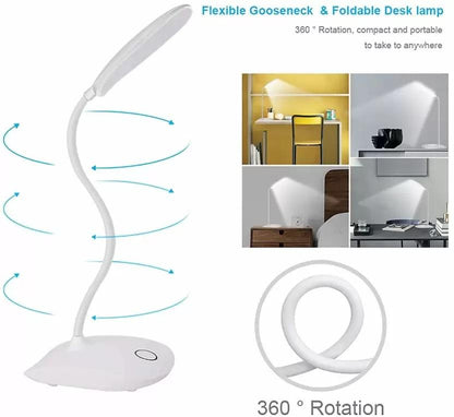 Rechargeable LED Touch Desk Lamp - 3-Level Brightness, Eye Protection, USB Charging