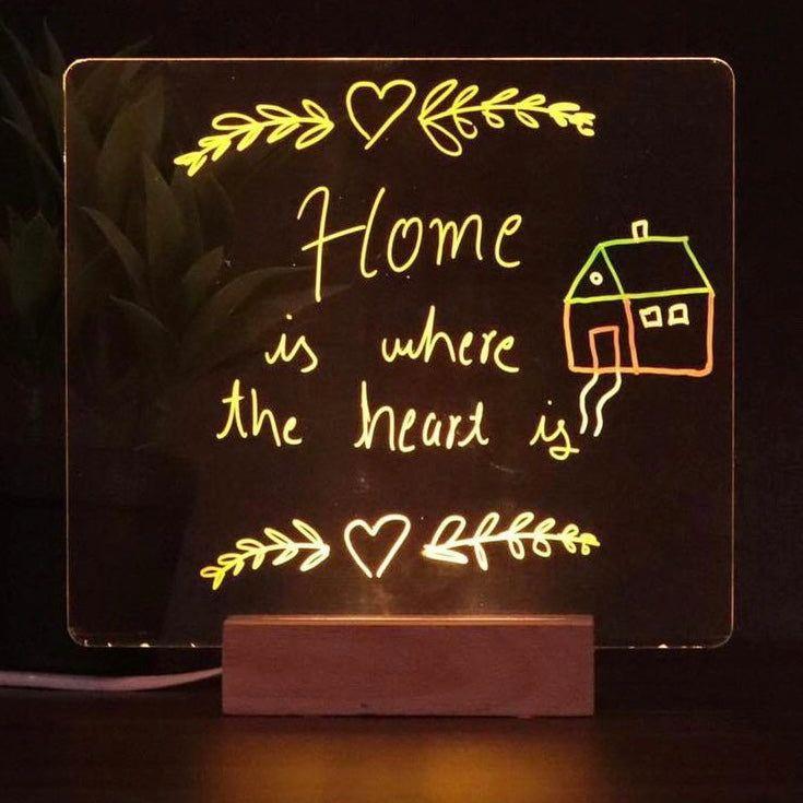 You And Me Writing Lamp - Customizable Acrylic Board with Wooden Base, USB Powered